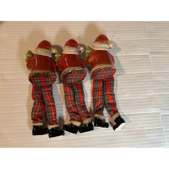3 Dolgencorp Santa Shelf Sitters Red Plaid Dangly Legs Christmas Mantel Decor - Picture 3 of 4